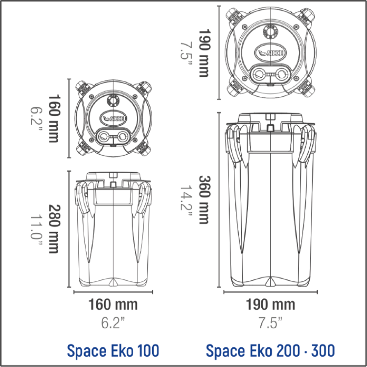 Sicce SPACE EKO+ 100 External Canister Filter 550 l/h