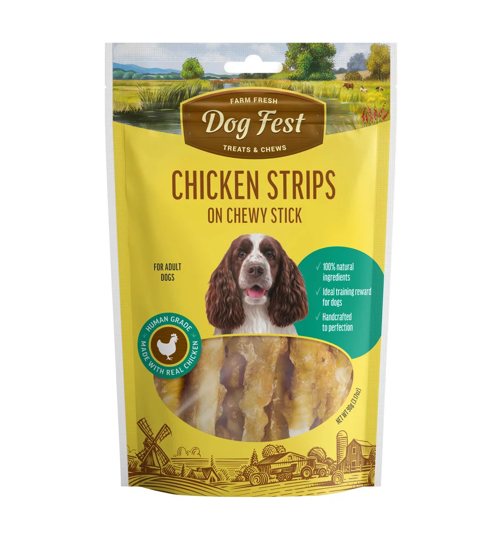 Dog Fest Chicken Strips On Chewy Stick For Adult Dogs - 90g